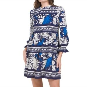Donna Morgan Navy Blue and White Patterned Dress